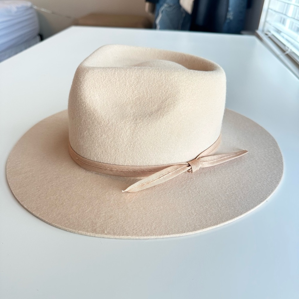Lack of Color Zulu Fedora Hat Ivory 100% Wool Felt Wide Brim Small 55cm Boho